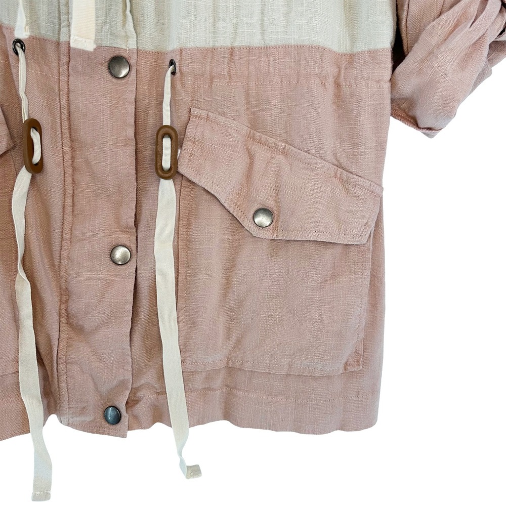 BLU PEPPER Women's Boho Linen Colorblock Utility Jacket • Large • pink, cream - Picture 4 of 10
